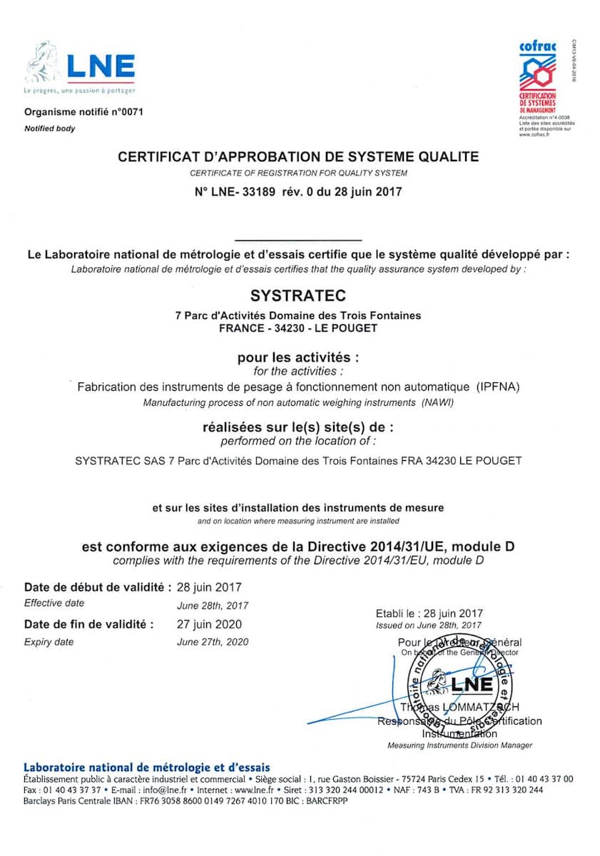 SYSTRATEC NAWI-IPFNA MANUFACTURING APPROVAL Certificate | SYSTRATEC